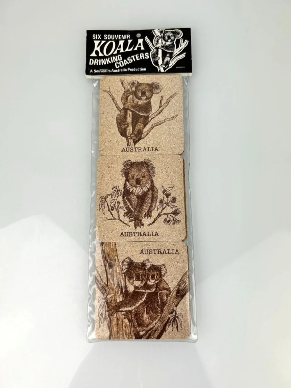 Australia Souvenir Koala Bear Cork Drinking Coasters Set 6 NIP Vintage Barware